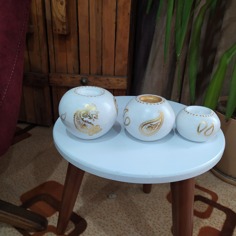 شمعدان سفالی طرح سنتی ست 3 عددی رنگ ثابت پس کرایه