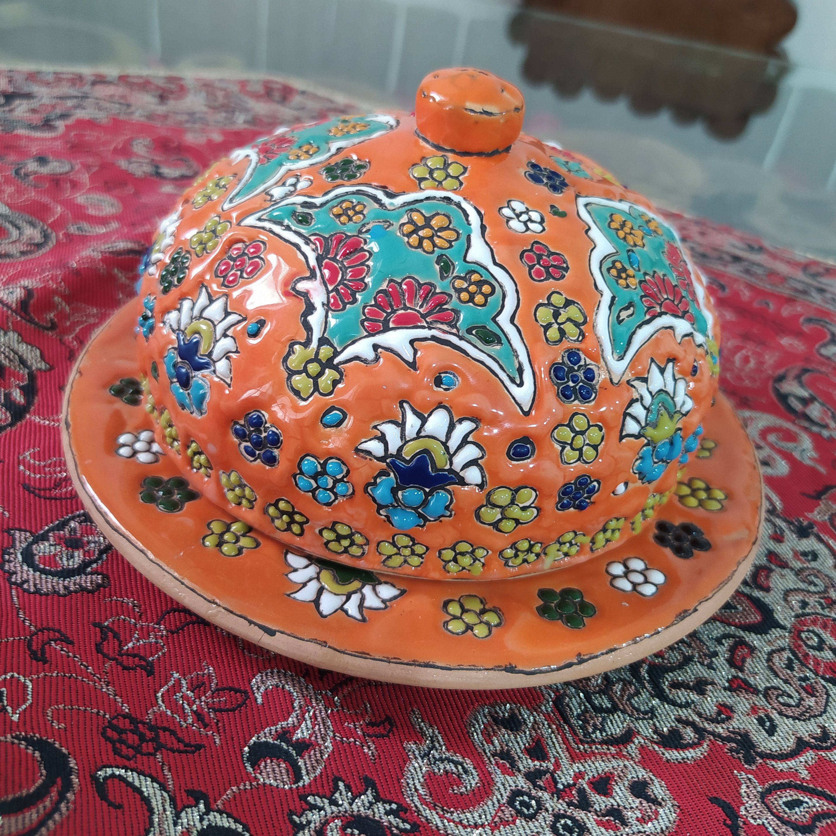 کره خوری میناکاری سفالی سایز بزرگ (ضمانت ارسال )
