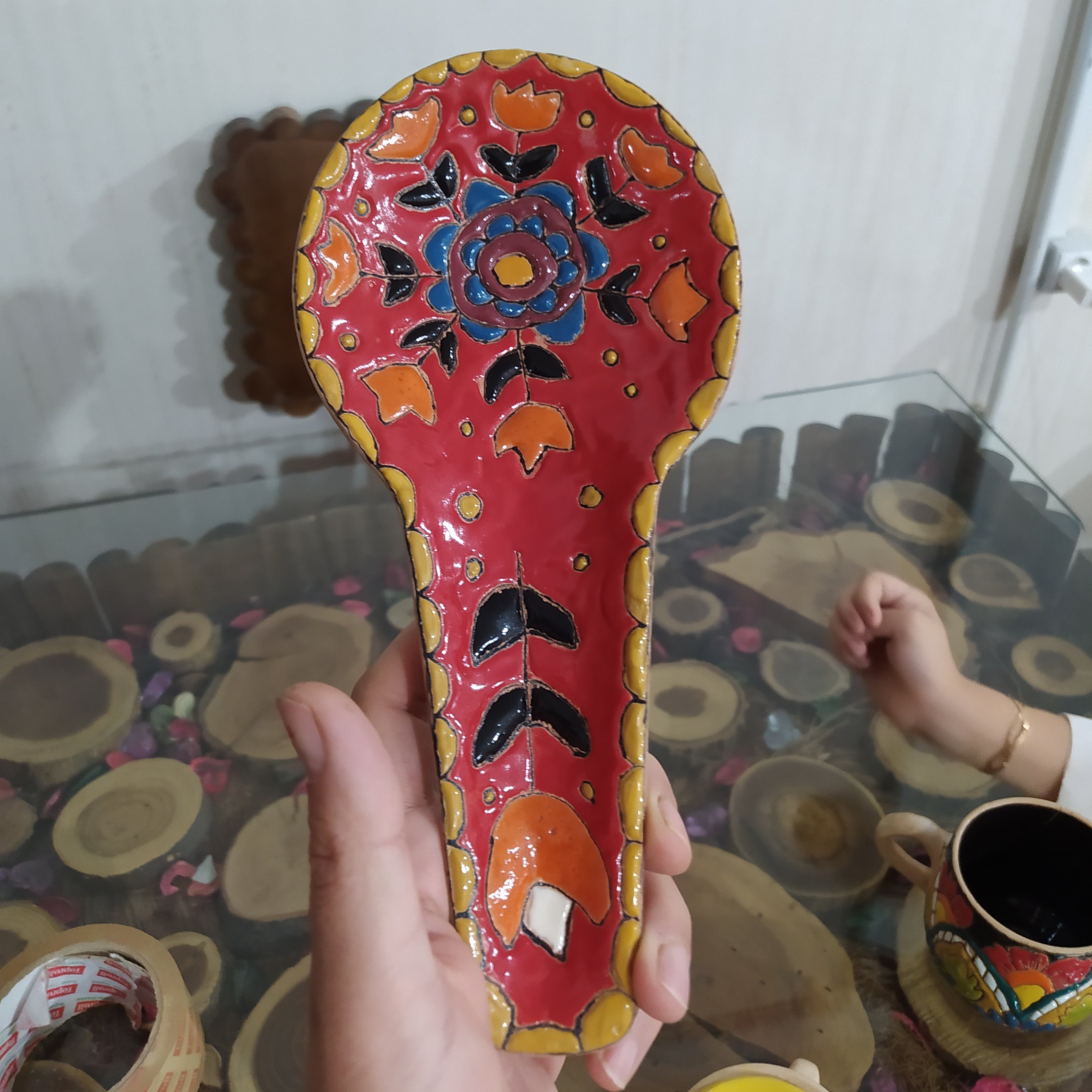 قاشق کنارگاز میناکاری سفالی (ضمانت ارسال )