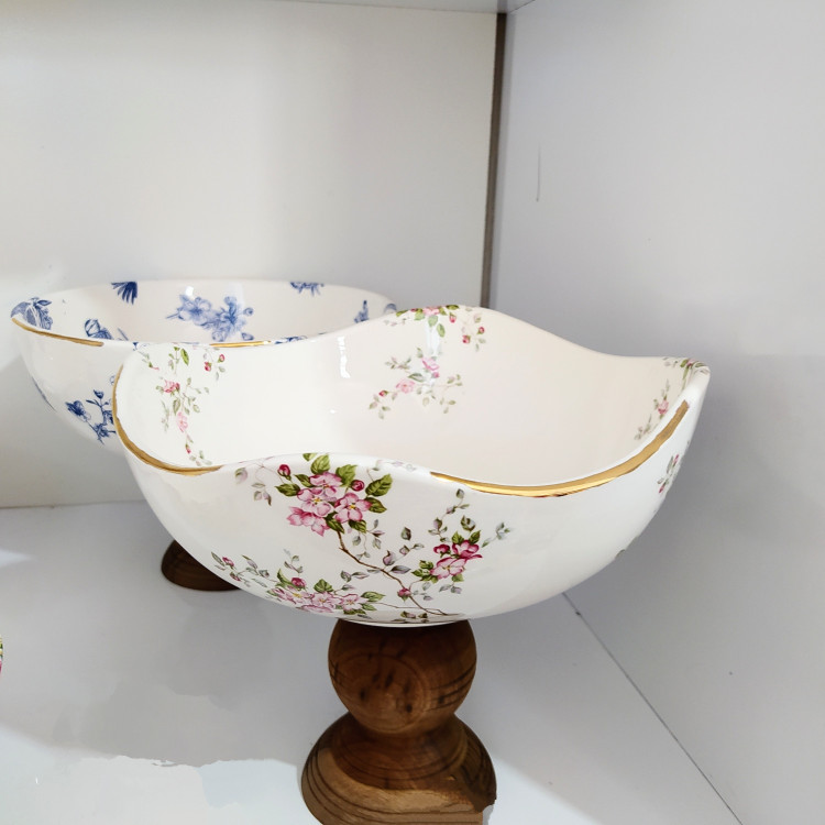 کاسه میوه خوری 25سانتی پایه چوب (صمانت ارسال )