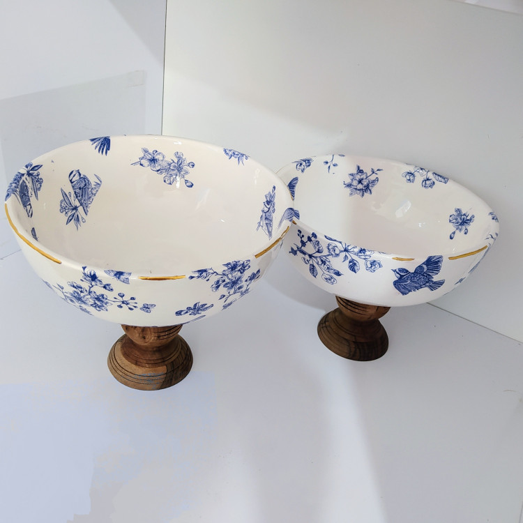 کاسه میوه خوری 25سانتی پایه چوب (صمانت ارسال )