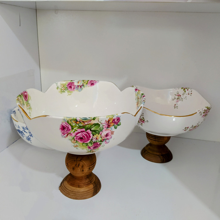 کاسه میوه خوری 25سانتی پایه چوب (صمانت ارسال )